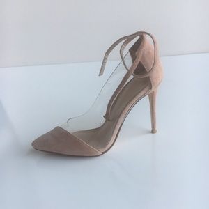 NEW RAYE Tara Nude Ankle Strap Suede Clear Pumps